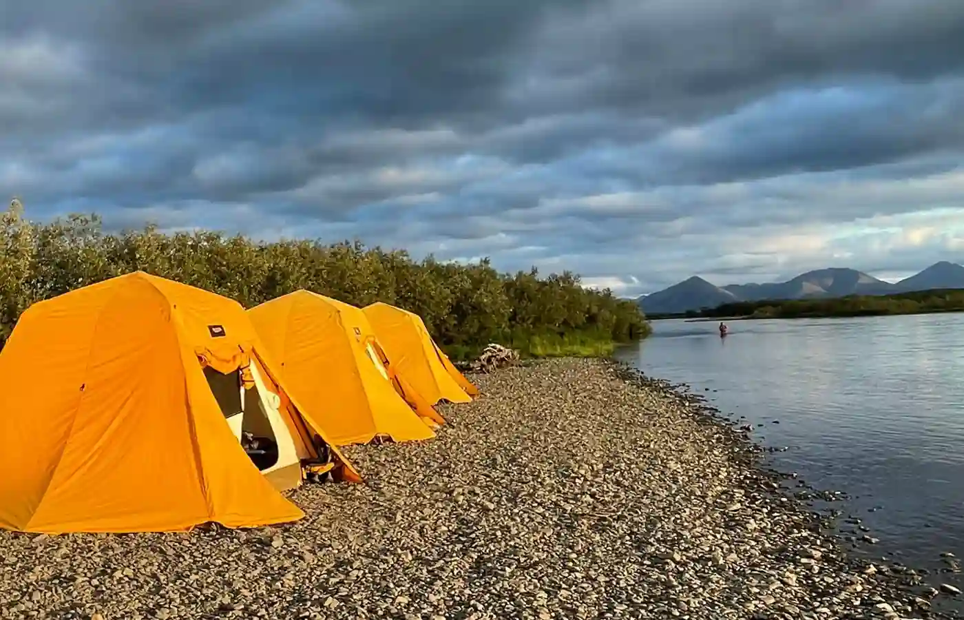 Comfortable river camp during a wilderness float fishing trip
